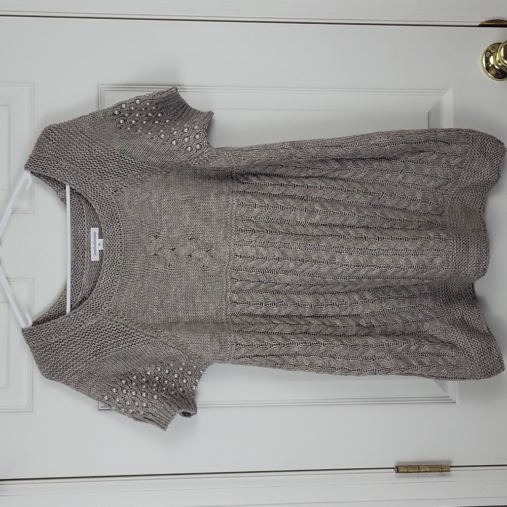 Cable Knit short Sleeve Pearl Embellished Sweater Size XL